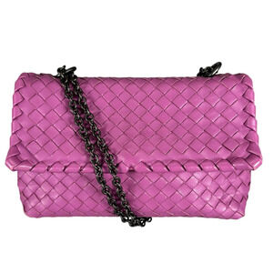 BOTTEGA VENETA Purple Lambskin Leather Intrecciato Shoulder Bag